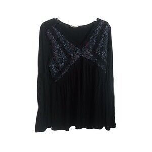 True Self‎ black boho flowy long sleeve top